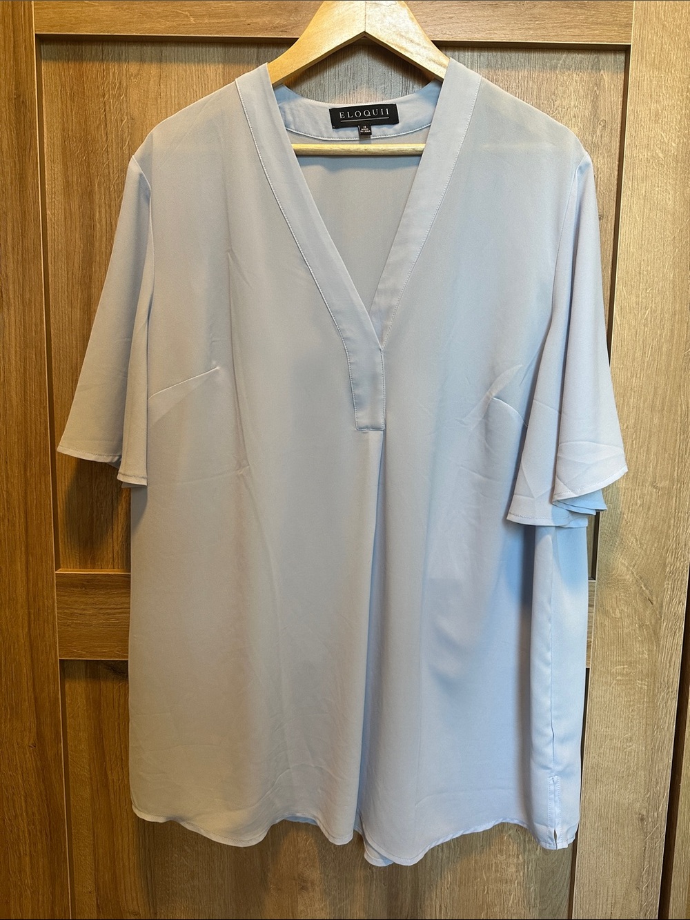 Eloquii Ice Blue V-Neck Flutter Sleeve Blouse